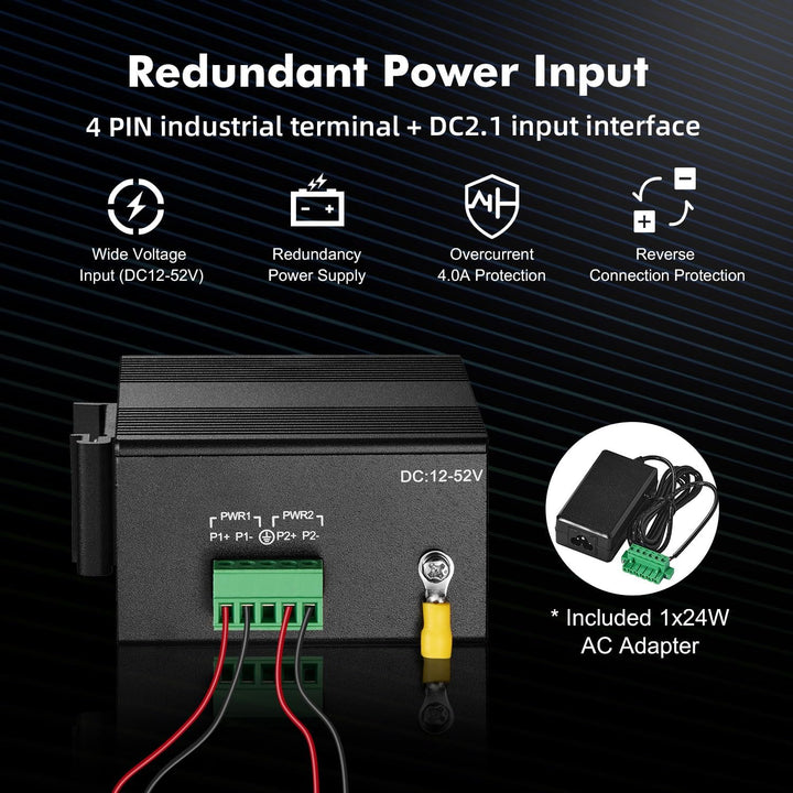 MokerLink 10 Port Gigabit Industrial DIN-Rail Ethernet Switch, Unmanaged IP40 Netzwerk-Switch (-40 b