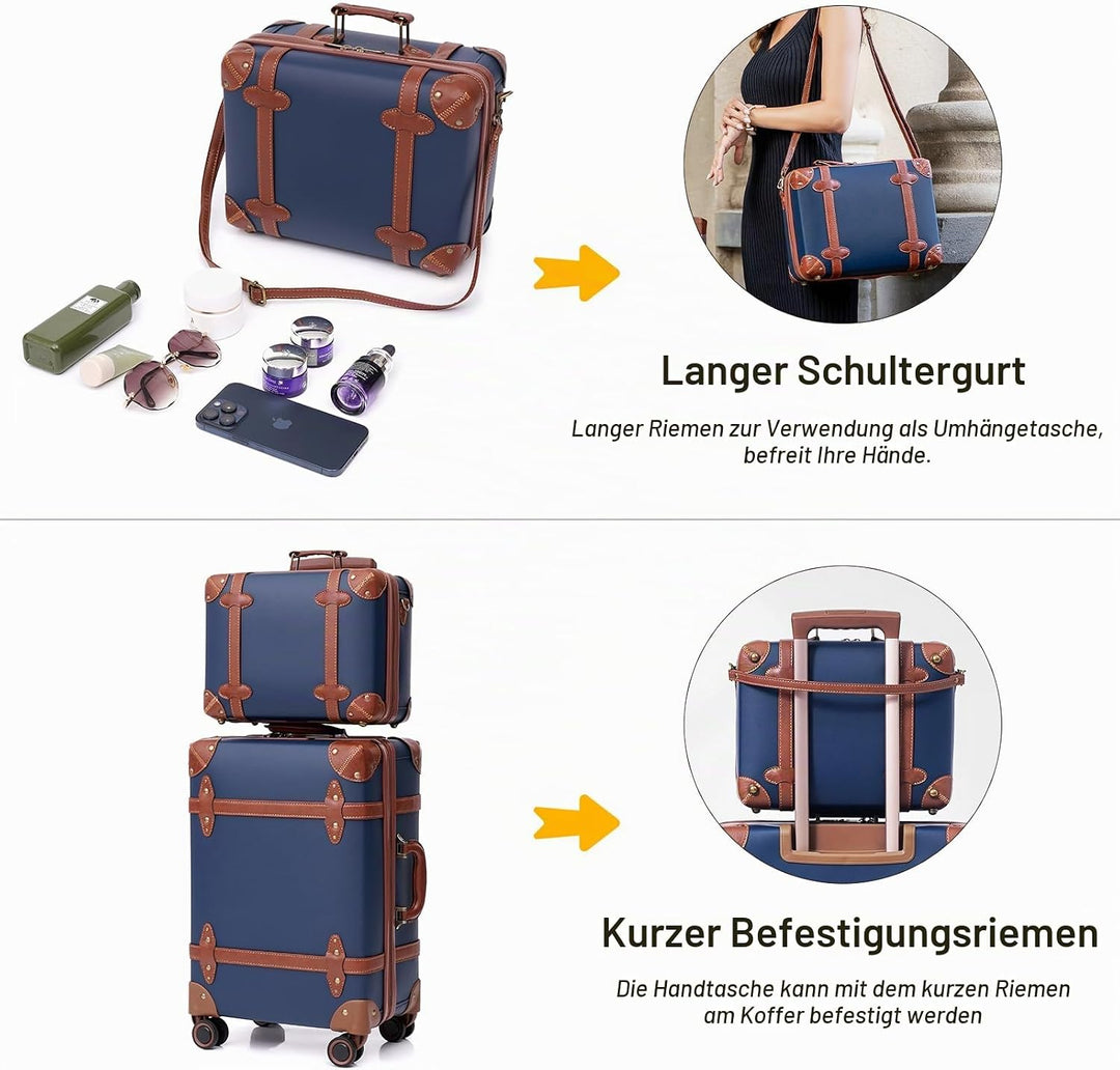 Urecity Vintage Reisekoffer Set 2 Teilig Leicht Retro Lederkoffer Hartschale Trolley Handgepäck Sets