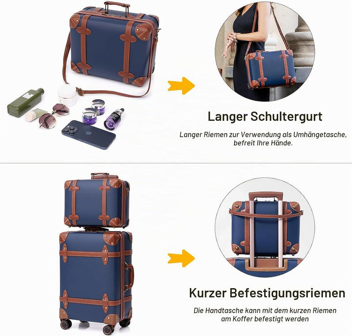 Urecity Vintage Reisekoffer Set 4 Teilig Leicht Retro Lederkoffer Hartschale Trolley Handgepäck Sets