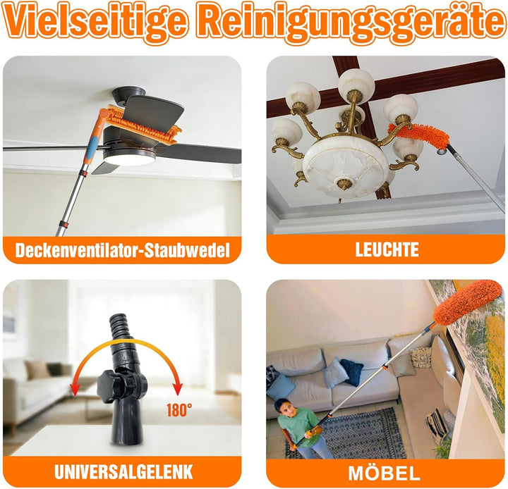 LAANPOLE 3,6M Staubwedel Teleskop Waschbar, Spinnwebenbesen mit Teleskopstiel, Staubwedel lang mit a