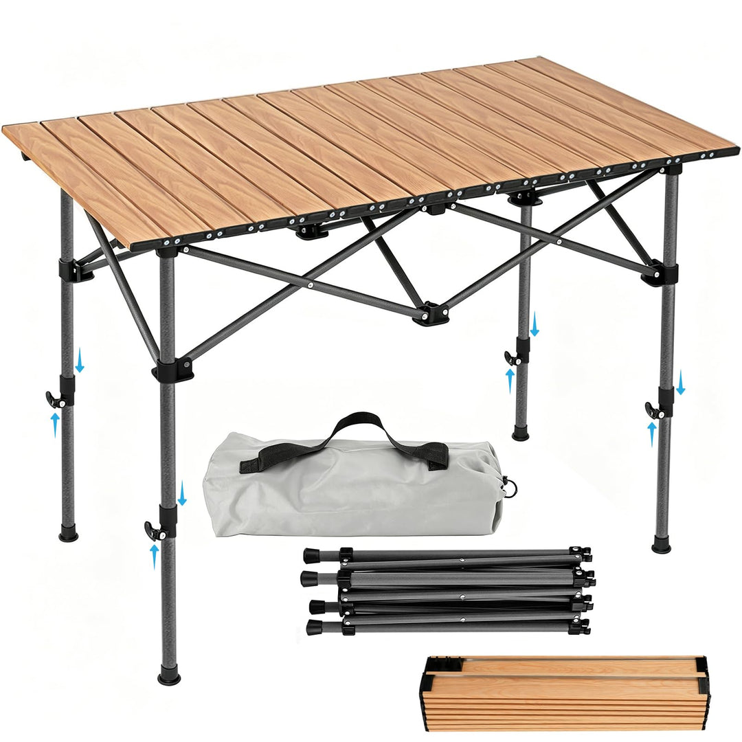 Campingtisch faltbar 99 x 55cm,Klapptisch höhenverstellbar 50-80 cm,Camping Zubehör,Garten,Grill,Pic