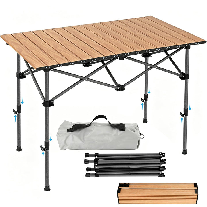 Campingtisch faltbar 99 x 55cm,Klapptisch höhenverstellbar 50-80 cm,Camping Zubehör,Garten,Grill,Pic