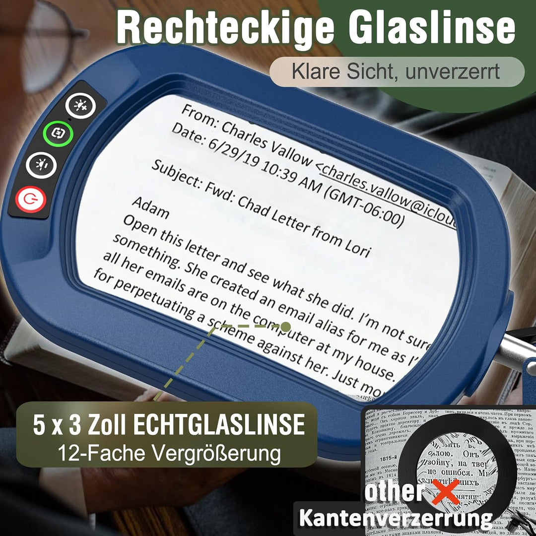 Veemagni 10X Rectangle Lupe mit Licht und Ständer, 5 Farbmodi stufenlos dimmbar, 2-in-1 LED beleucht