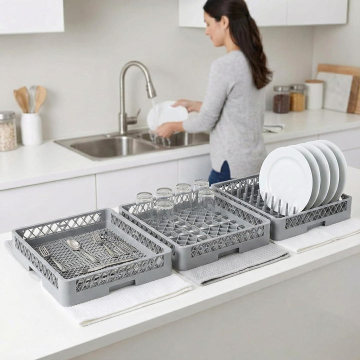 2+1 Set Spülkorb 50x50 für Gastro Spülmaschine – 2x Tellerspülkorb + 1x Besteckspülkorb (Durchfallsc