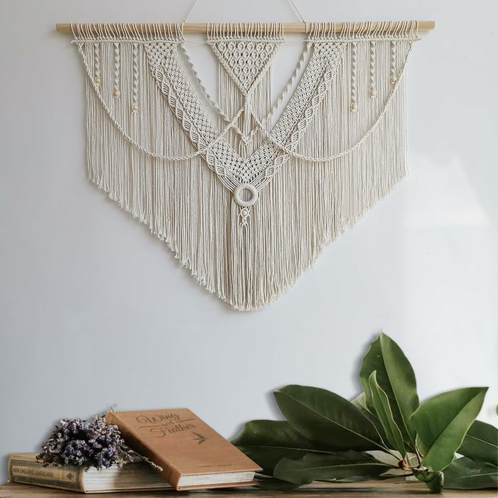 Hibisaws Makramee 110cm (W) x 82cm (H) Wandteppich Boho, Grosse, Handgewebt, Schlafzimmer Wanddeko ，