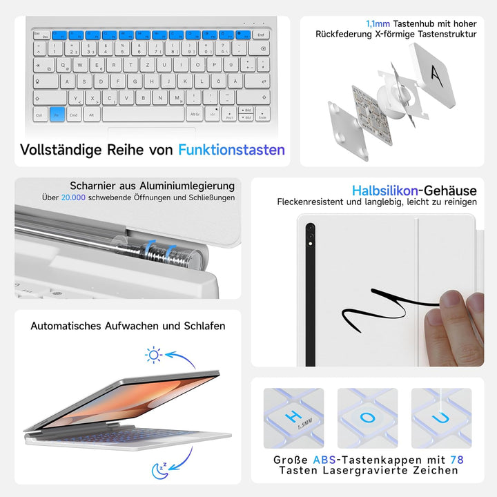 HOU Tastatur hülle für Samsung Galaxy Tab S10+/S9 FE+/S9+/S8+/S7 FE/S7+ (12,4 Zoll) mit Magnetstände
