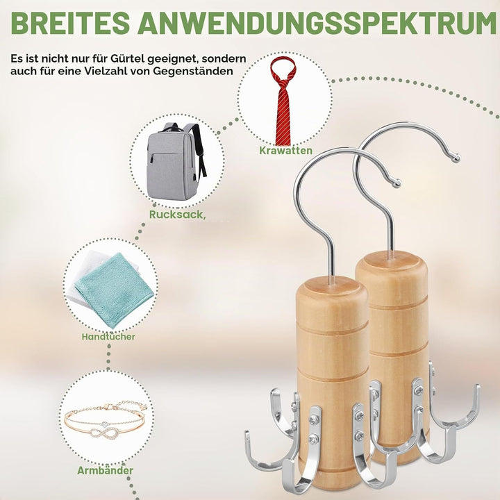 LMSAWK Kleiderbügel aus Holz für Gürtel, Organizer für Krawattenschränke, 6er Haken, 360° Drehung (H