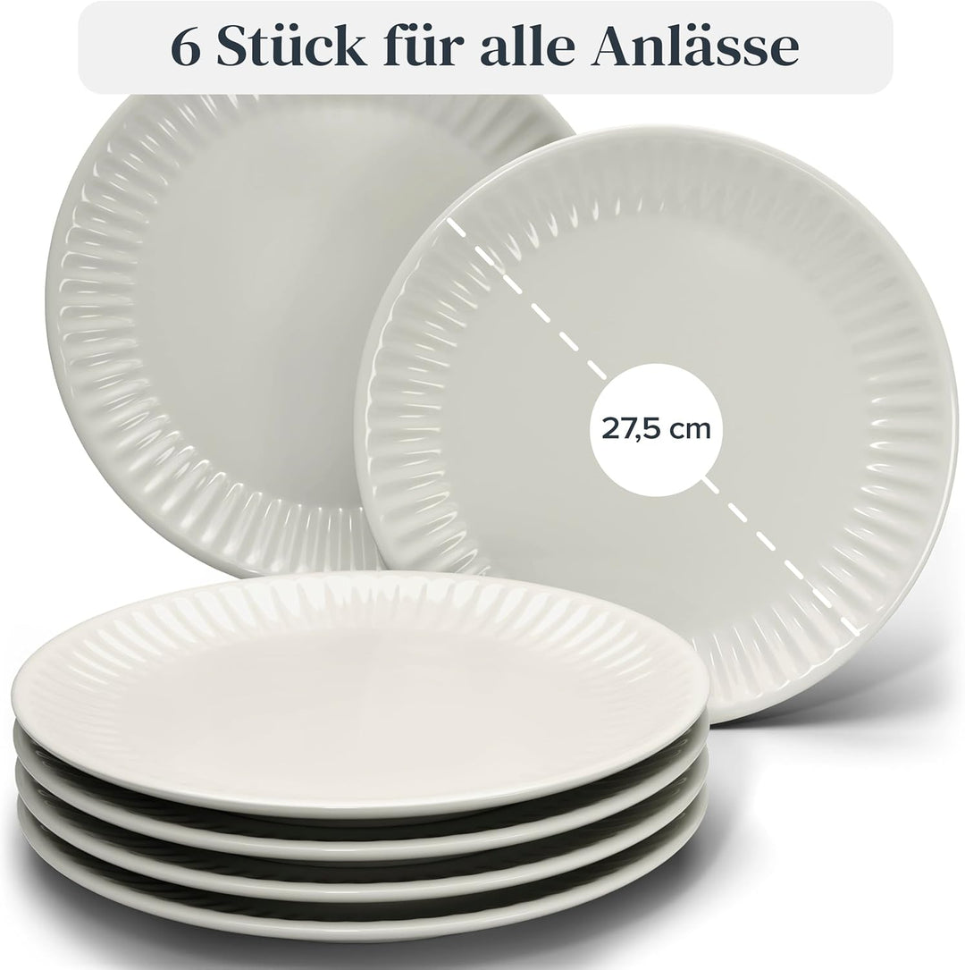 Steingut Teller Gross 6 Personen Hygge TESTSIEGER, Traumhaftes Skandinavisches Steingut Speiseteller