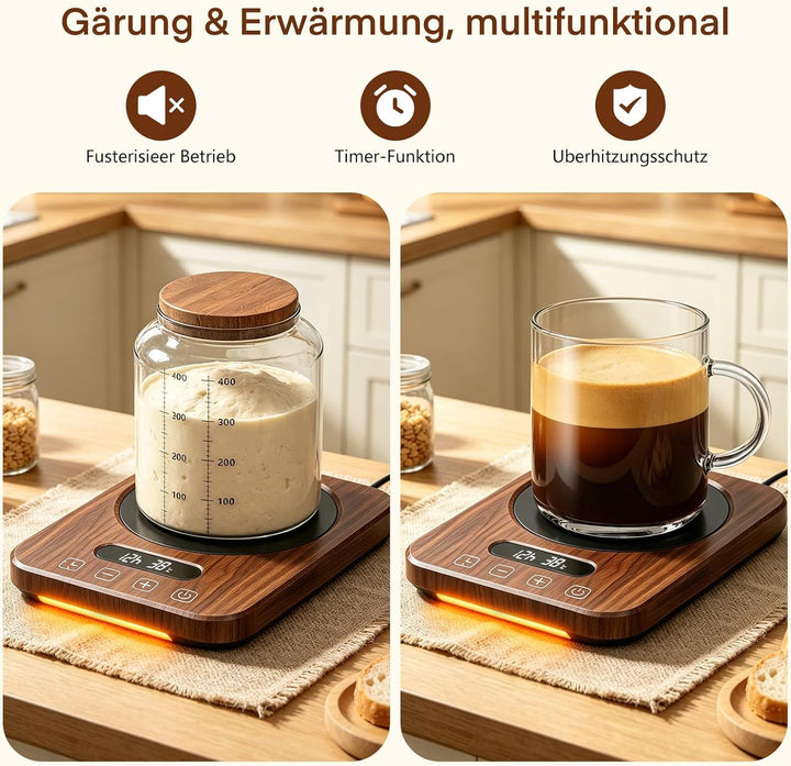 Sauerteigwärmer 21-38℃ Präzise Temperaturregelung, 12H Timer Wärmeplatte mit Speicherfunktion für Br