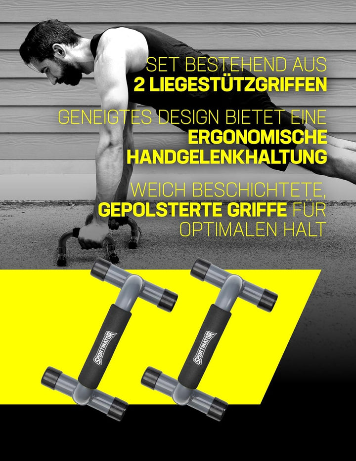 SPORTINATOR® robuste Push Up Bar gepolsterten, handgelenkschonende Liegestützgriffe 2er-Set zum Aufb