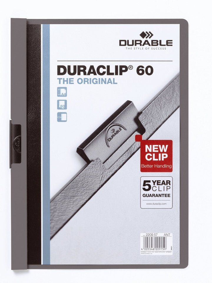 Durable Klemm-Mappe Duraclip Original 60 (für 1-60 Blatt A4), 25 Stück, anthrazit/grau, 220957 anthr