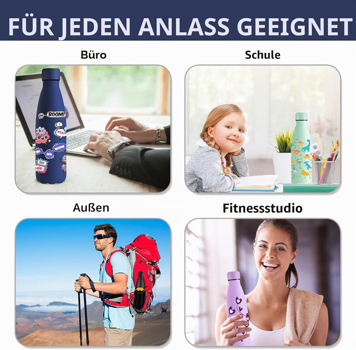 Grsta Trinkflasche 500ml, Trinkflasche Edelstahl BPA- Freie, Wasserflasche Sport Auslaufsicher, Wass