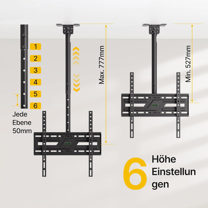 monTEK TV Deckenhalterung Neigbar und Schwenkbar für die meisten 37-75 Zoll Fernseher, Fernsehhalter