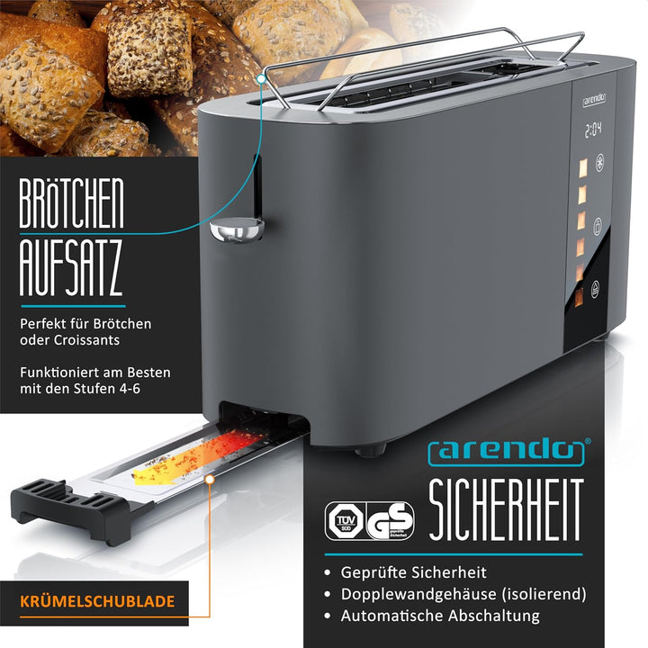 Arendo - Edelstahl Toaster 2 Scheiben Langschlitz - Touchscreen – Doppelwandgehäuse – Integrierter B