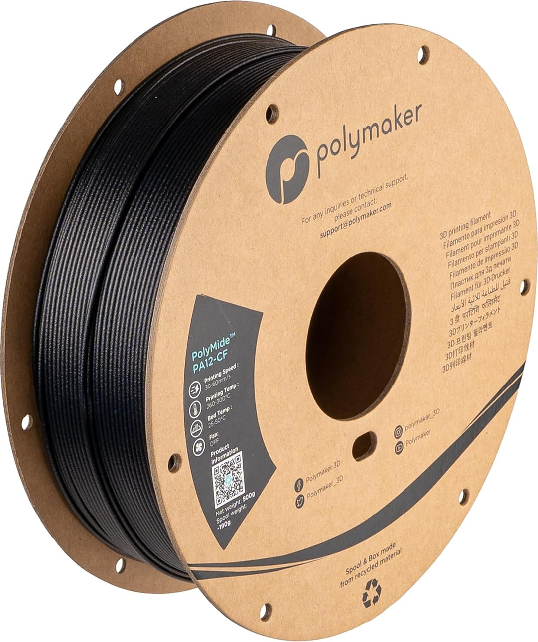 Polymaker Polymide PA12-CF Schwarz - 1,75mm - 500g