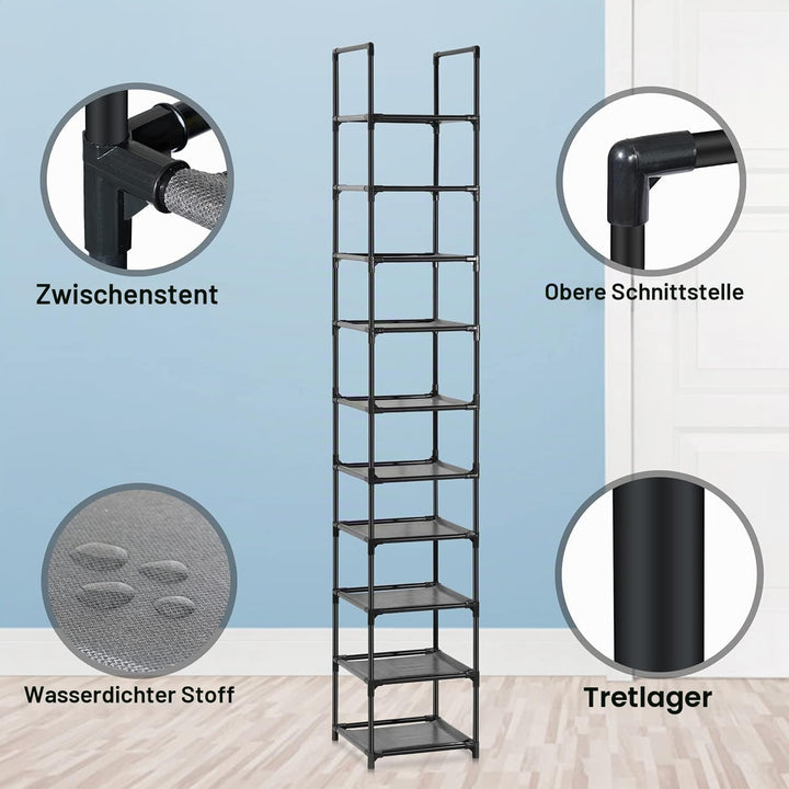 Schuhregal, 10-stufiger Schuhschrank Kunststoff-Schuhregale Organizer aus Eisen, Standregal, platzsp