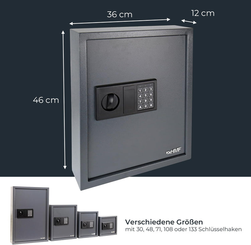 HMF 2071-11 Schlüsseltresor mit Elektronikschloss | 71 Haken | 46 x 36 x 12 cm | Anthrazit 71 Haken