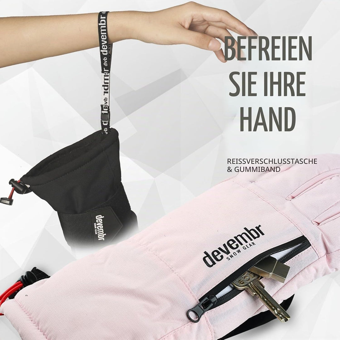 devembr Skihandschuhe mit Handgelenkschützern, Warme Snowboardhandschuhe für Herren und Damen (XS/S/