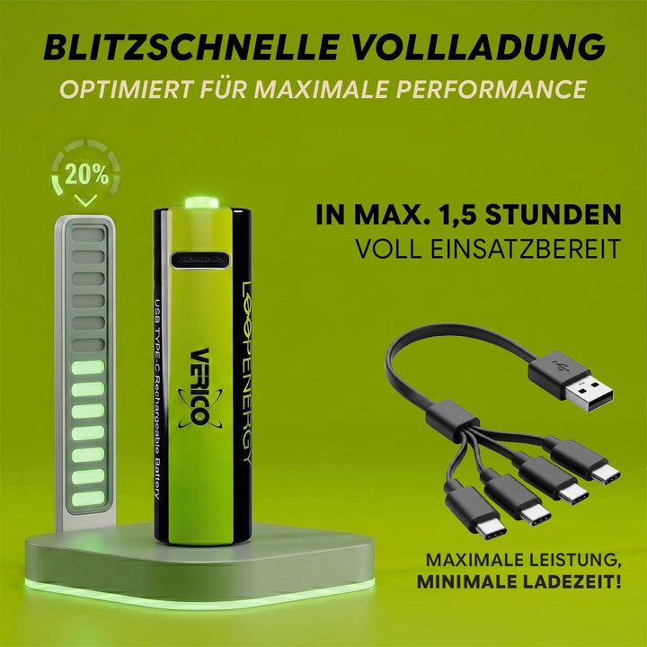 VERICO LoopEnergy AA 2550 Wiederaufladbare USB-C Batterie AA 1,5V 2550mWh (1700mAh) Li-Ion, Schnelll
