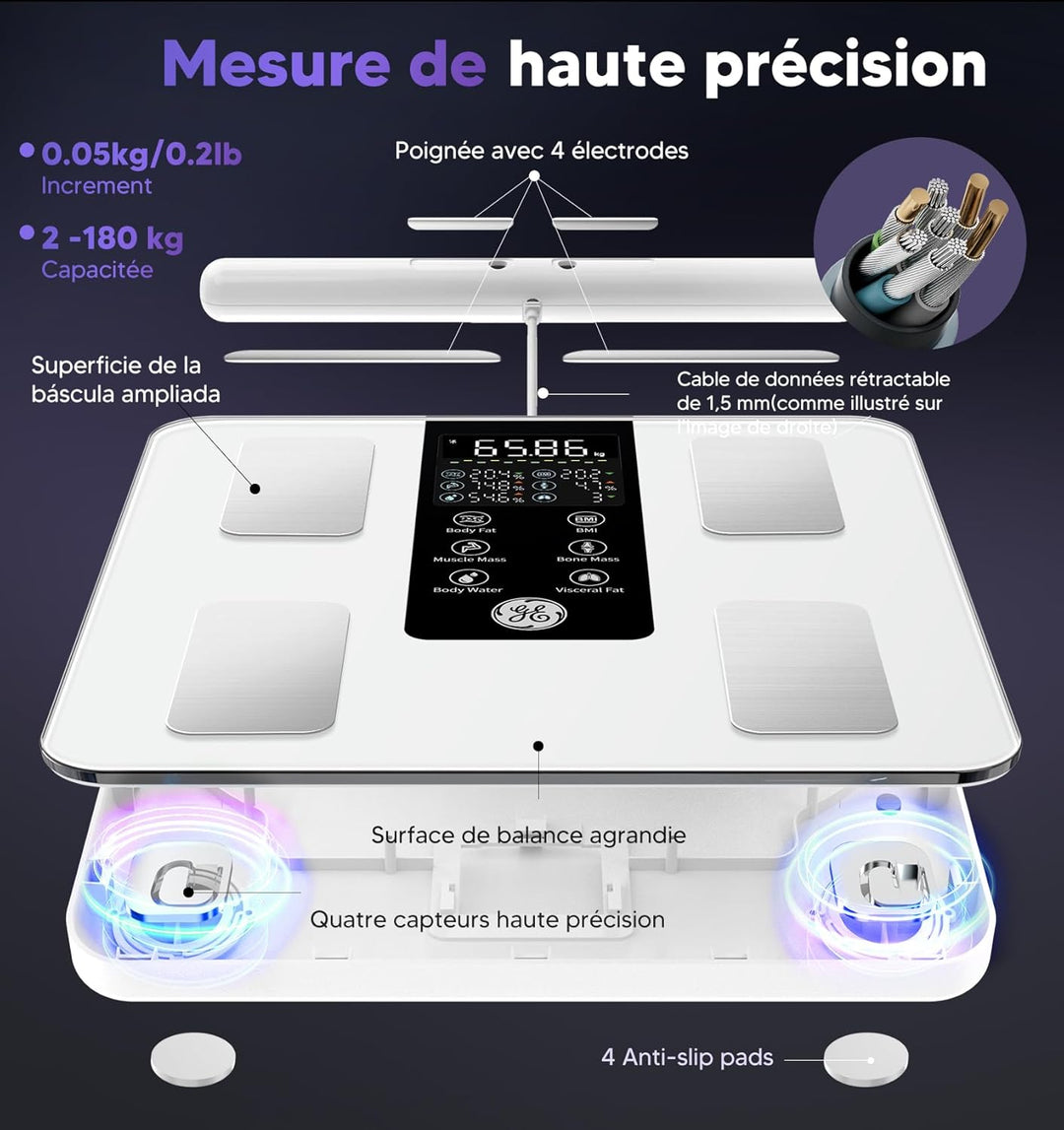 GE Körperfettwaage Smart Waage Personen: Digitale Waage mit Körperfett und Muskelmasse 8-Elektroden