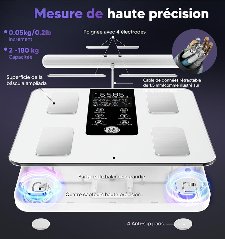 GE Körperfettwaage Smart Waage Personen: Digitale Waage mit Körperfett und Muskelmasse 8-Elektroden