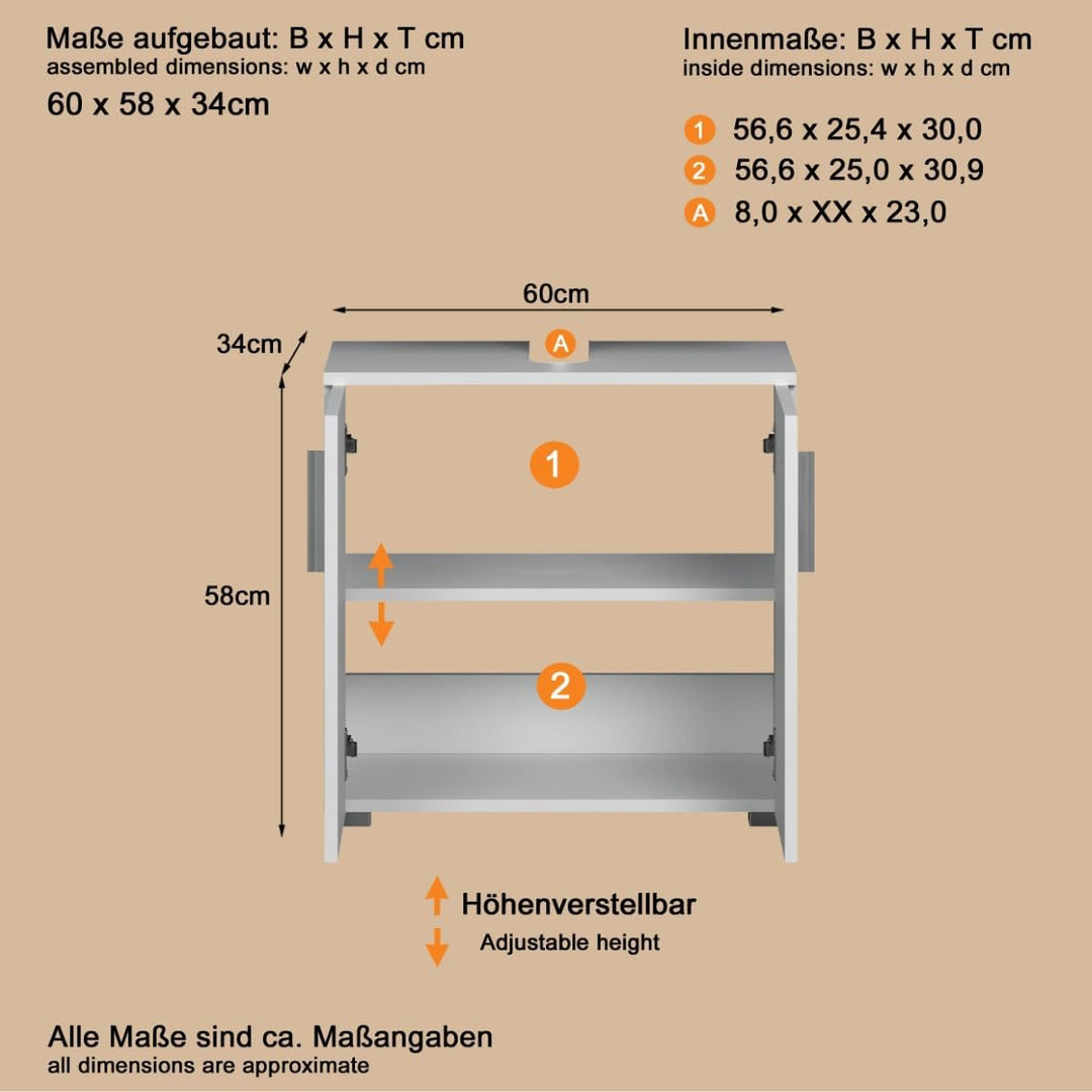 trendteam smart living - Waschbeckenunterschrank Unterschrank - Badezimmer - Wons - Aufbaumass (BxHx