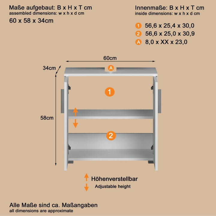 trendteam smart living - Waschbeckenunterschrank Unterschrank - Badezimmer - Wons - Aufbaumass (BxHx