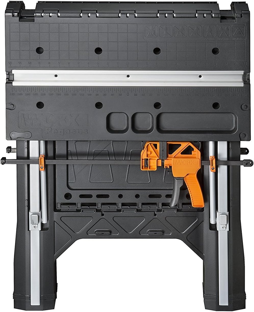 Worx WX051 Pegasus Multifunktions-Arbeitstisch und Sägebock mit Schnellklemmen und Haltern, Schwarz