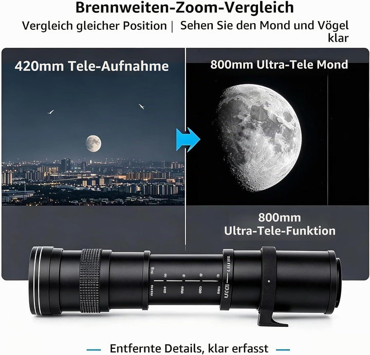 JINTU 420–800mm MF Teleobjektiv Kamera Zoomobjektiv F8.3 für Nikon SLR Kameras D780 D5600 D5500 D540
