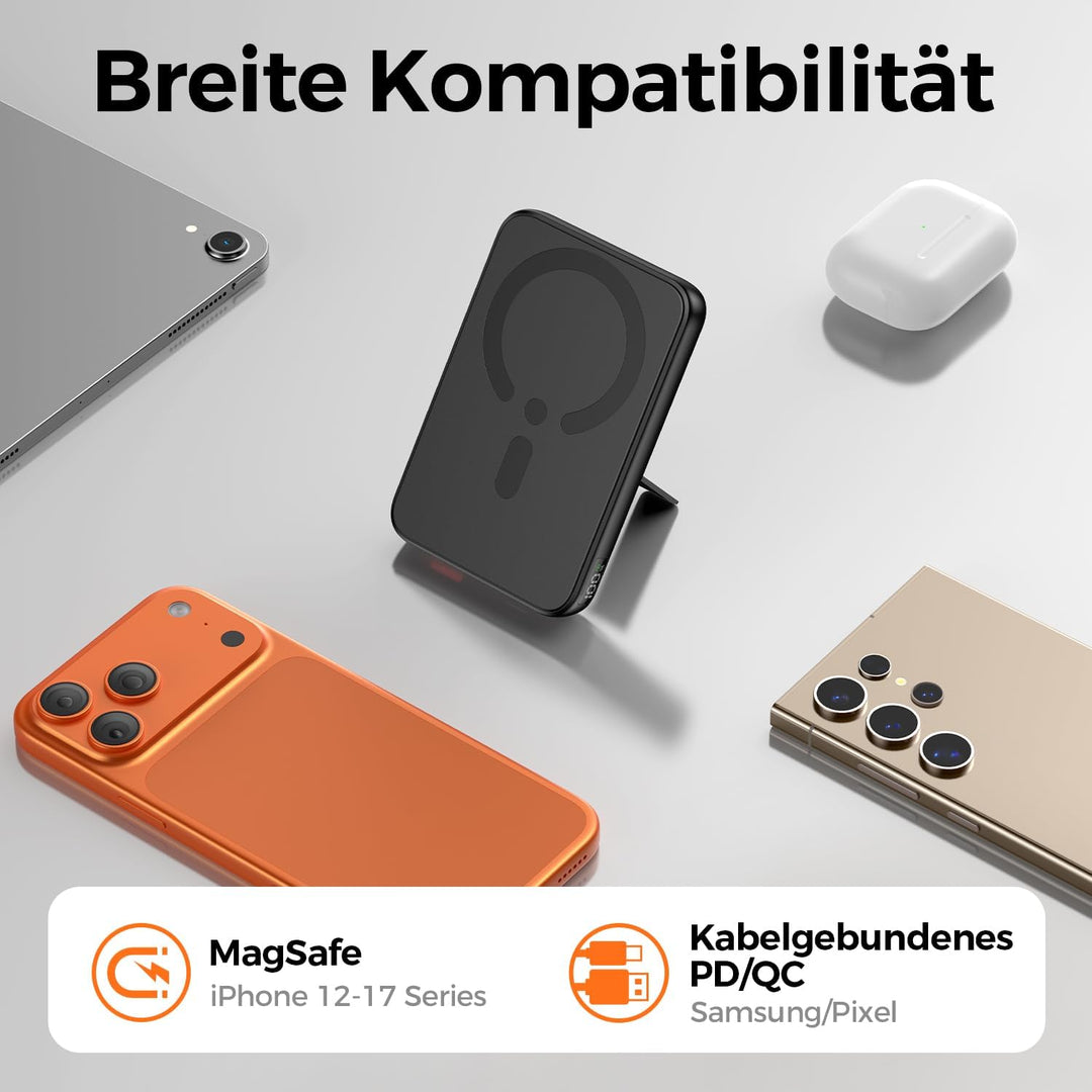 Powerbank für Magsafe, Magnetische Power Bank 12000mAh mit PD 22.5W, Schnellladung Kabelloses Powerb