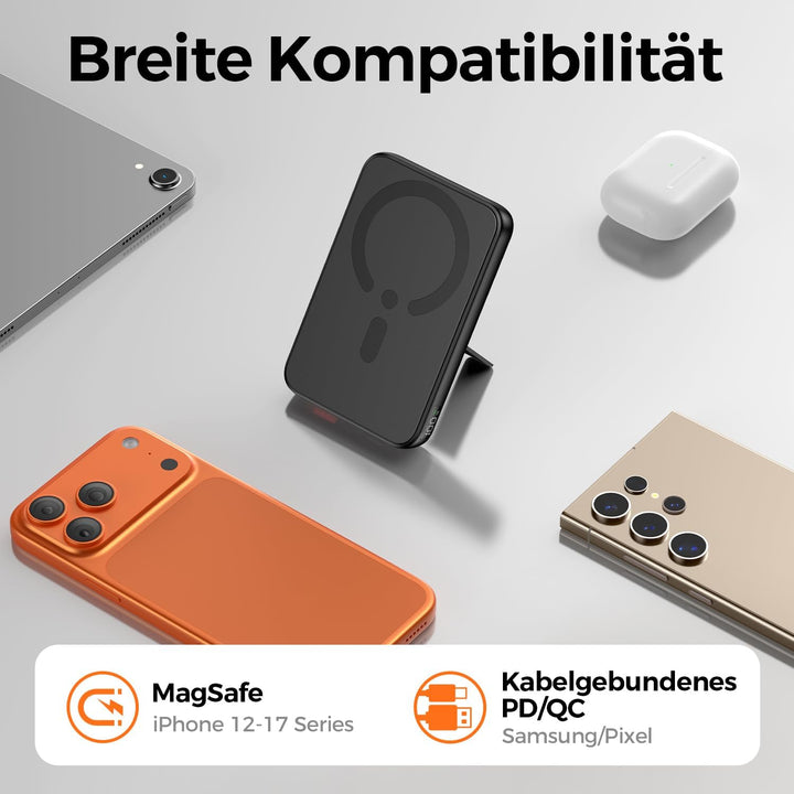 Powerbank für Magsafe, Magnetische Power Bank 12000mAh mit PD 22.5W, Schnellladung Kabelloses Powerb