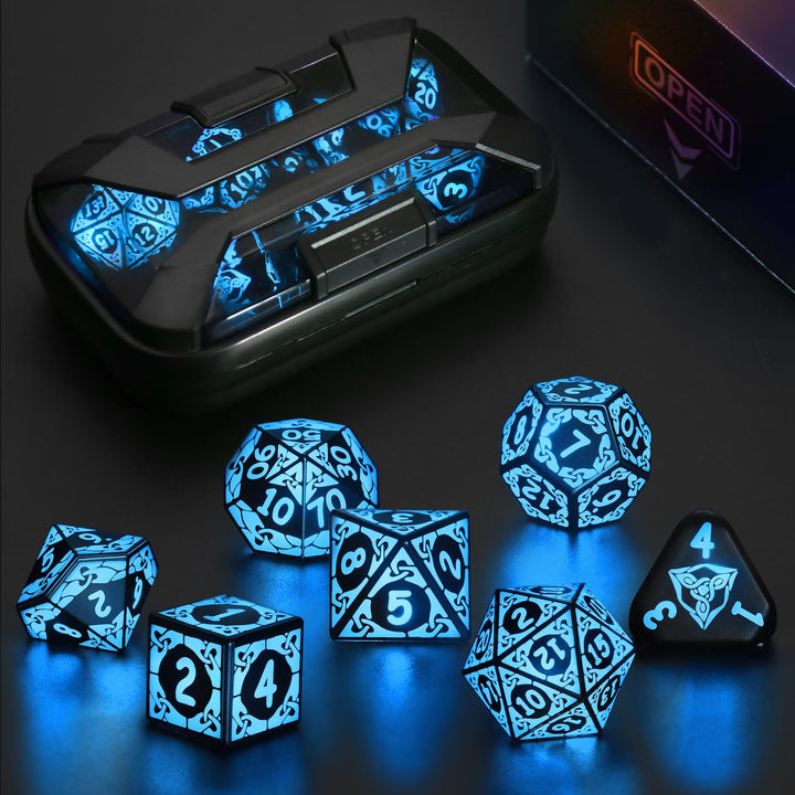ZHOORQI DND Würfel Set, 7 Pcs LED Dice Wiederaufladbar mit Ladebox, Dungeons and Dragons Würfelset P