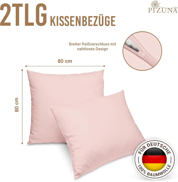 Pizuna Luxuriöser Soft-Satin 2er Pack Kissenbezug 80x80 cm Helles Rosa, 800 Fadenzahl Baumwolle Quad