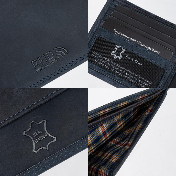Fa.Volmer ® Leder Geldbörse Herren mit RFID-Schutz - extra-stabile Doppelnaht - 6 Fächer für Kreditk