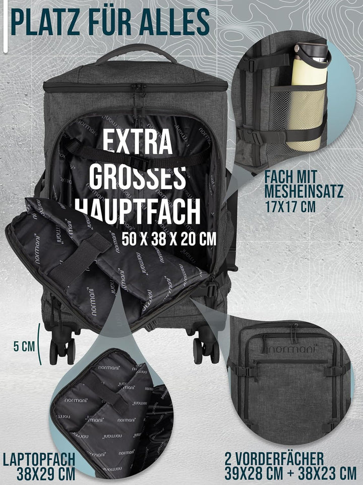 normani Reiseset Trolley mit Rucksackfunktion kleiner Rucksack Reisetasche - 38 L Reisetrolley + 8 L