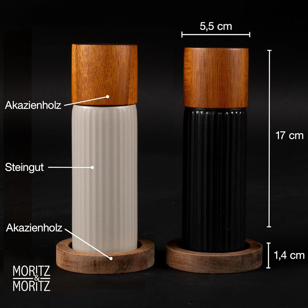 Moritz & Moritz PEPE Gewürzmühle 2er Set anthrazit/creme - Salz und Pfeffermühle aus Steinzeug & Aka