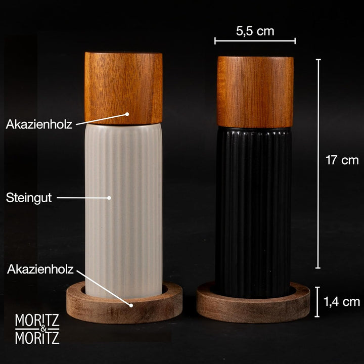 Moritz & Moritz PEPE Gewürzmühle 2er Set anthrazit/creme - Salz und Pfeffermühle aus Steinzeug & Aka