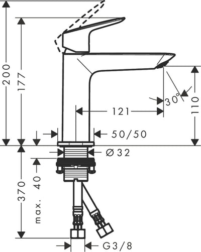 hansgrohe Waschtischarmatur Logis, Wasserhahn Bad mit Auslauf Höhe 110 mm, Badarmatur wassersparend,