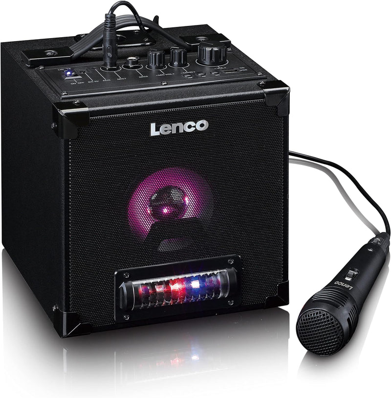 Lenco BTC-070 Karaoke Anlage - Bluetooth Lautsprecher mit Mikrofon - Musikbox - Lichteffekte - 10 St