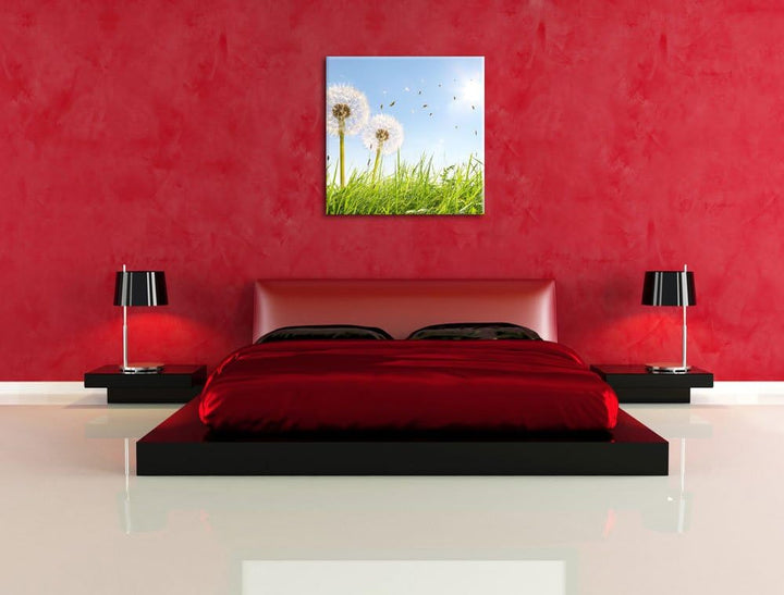 Pixxprint Pusteblumen auf Frühlingswiese / 70x70cm Leinwandbild bespannt auf Holzrahmen/Wandbild Kun