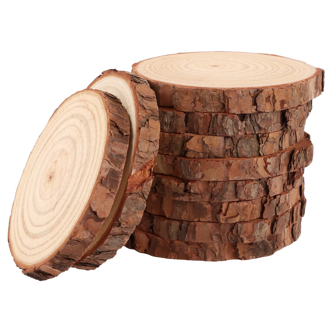 10 Stück Holzscheiben 13-14cm Durchmesser, Unvollendete Runde Holzscheiben, Baumscheiben ohne Loch C