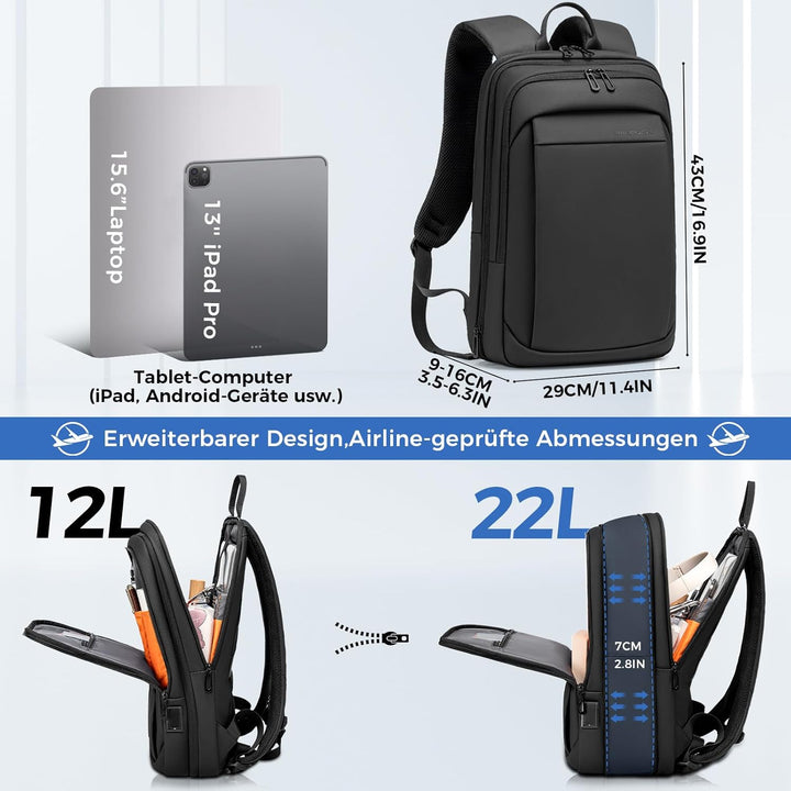 Laptop Business Rucksack Herre - Leichter 15,6 Zoll Slim Laptoprucksack mit USB - Ladeanschluss Wass