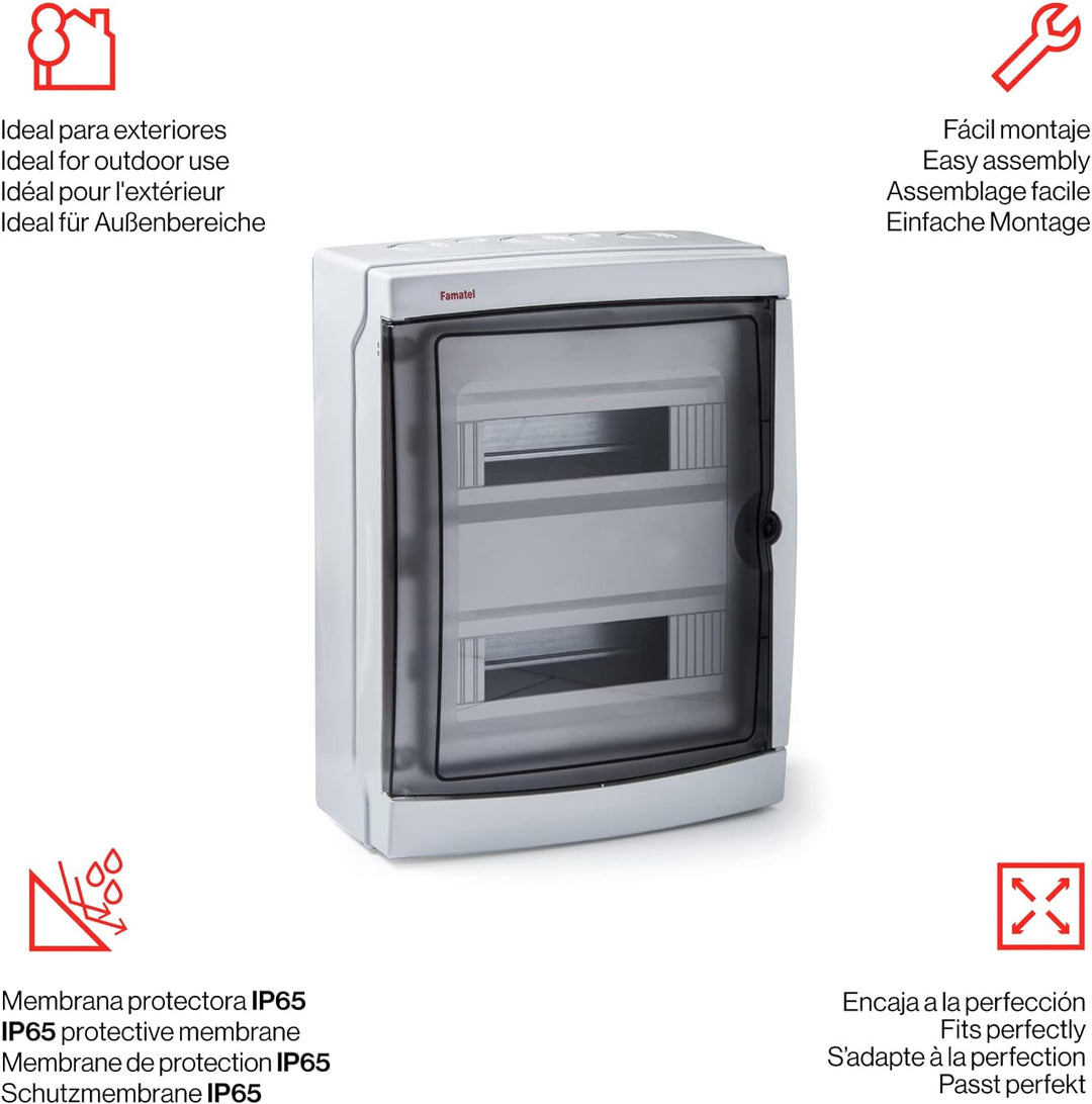 FAMATEL – Aufputzschrank Acqua IP65 I 26 Elemente I 409 x 307 x 150 I Lichtdurchlässige Tür
