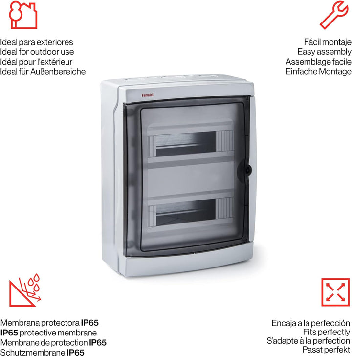 FAMATEL – Aufputzschrank Acqua IP65 I 26 Elemente I 409 x 307 x 150 I Lichtdurchlässige Tür
