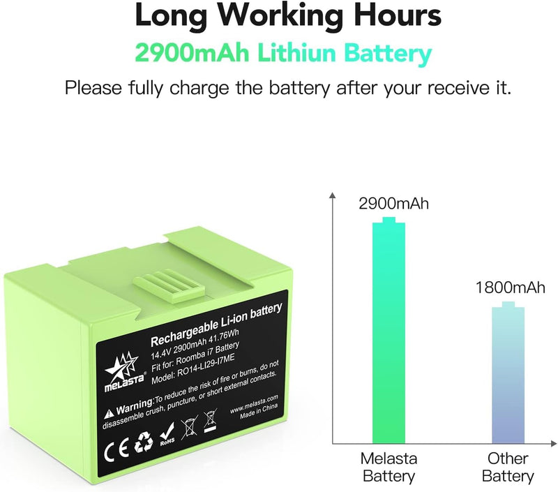 melasta i7 i3 i4 e5 e6 Ersatz Lithium-Ionen Batterie, 2900mAh 14,4V Akku für iRobot Roomba e und i S