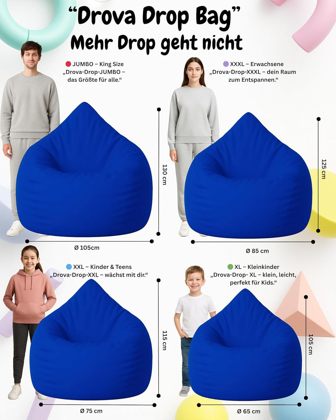 PATCH HOME Patchhome Sitzsack Tropfenform mit Reissverschluss Nachfüllbar - für In &amp; Outdoor - mit S