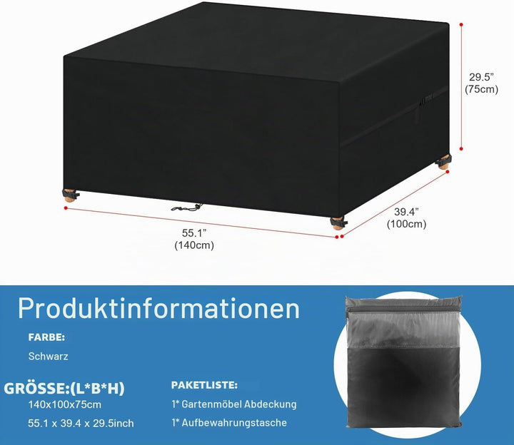 VANSHEIM Abdeckung für Gartenmöbel wasserdichte Schutzhülle Gartenmöbel Abdeckplane für Gartentische