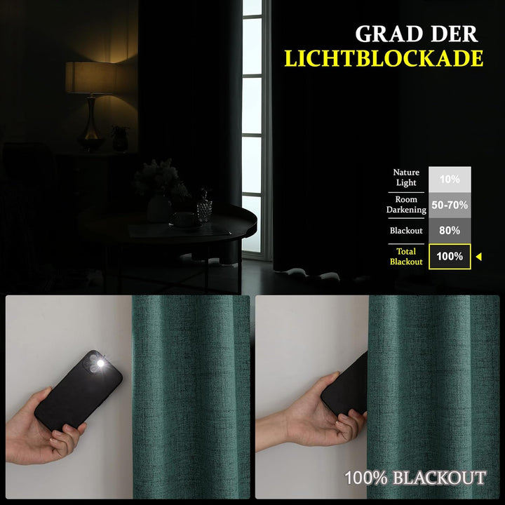 CUCRAF 100% Verdunkelungsvorhang mit Öse, Wärmeisolierende Vorhänge in Leinenoptik, Geräuschdämpfend