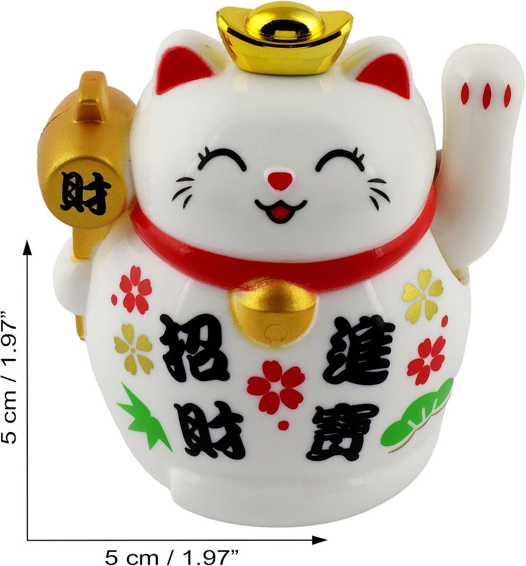 Freak Scene Glückskatze Mini Maneki-Neko Schriftzeichen Set Solar 5cm Winkekatze Lucky cat, Set