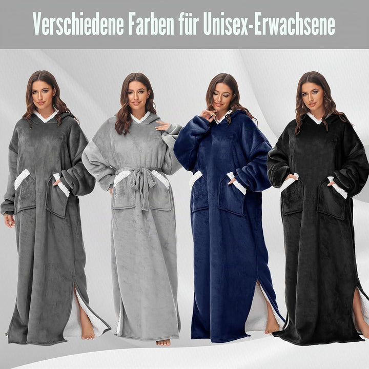FEELJAM Kuscheldecke hoodie decke mit ärmeln und kapuze Grau decke mit ärmel erwachsene wearable bla